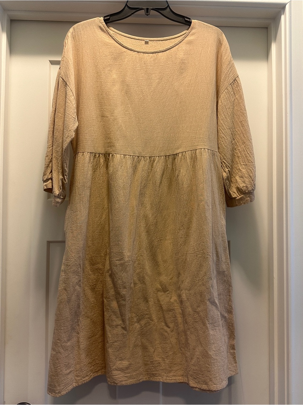 Women’s linen Beige Smocked Waist Dress
